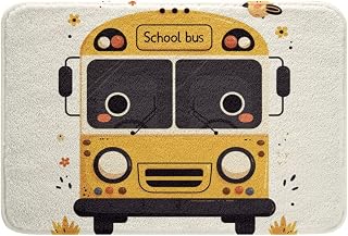 Erosebridal Yellow School Bus 20"X 32" Bathroom Rugs Cartoon Bus Truck Bath Mat,Vehicles Transport Doormats Floor Mats for Kids Teens Boys Automobile Printed Non Slip Bath Rug