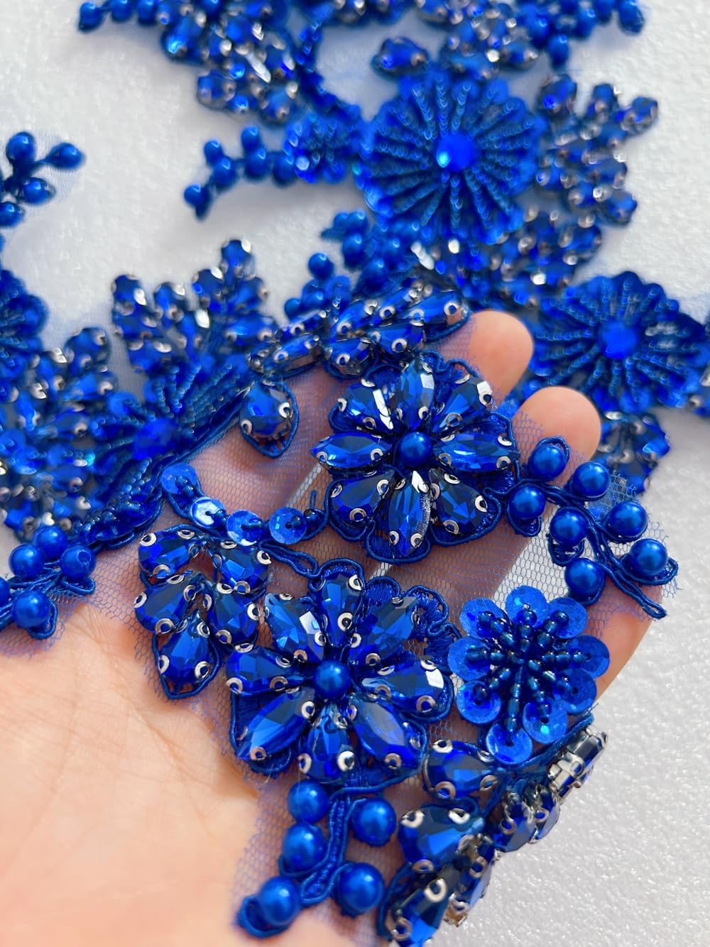 1 Pair Sew on Crystals Rhinestones Appliques Patches for Front Bodice Decoration Sewing Beaded Wedding Evening Dress Clothing Prom Costumes Crafts (Roybal blue), ymal-358