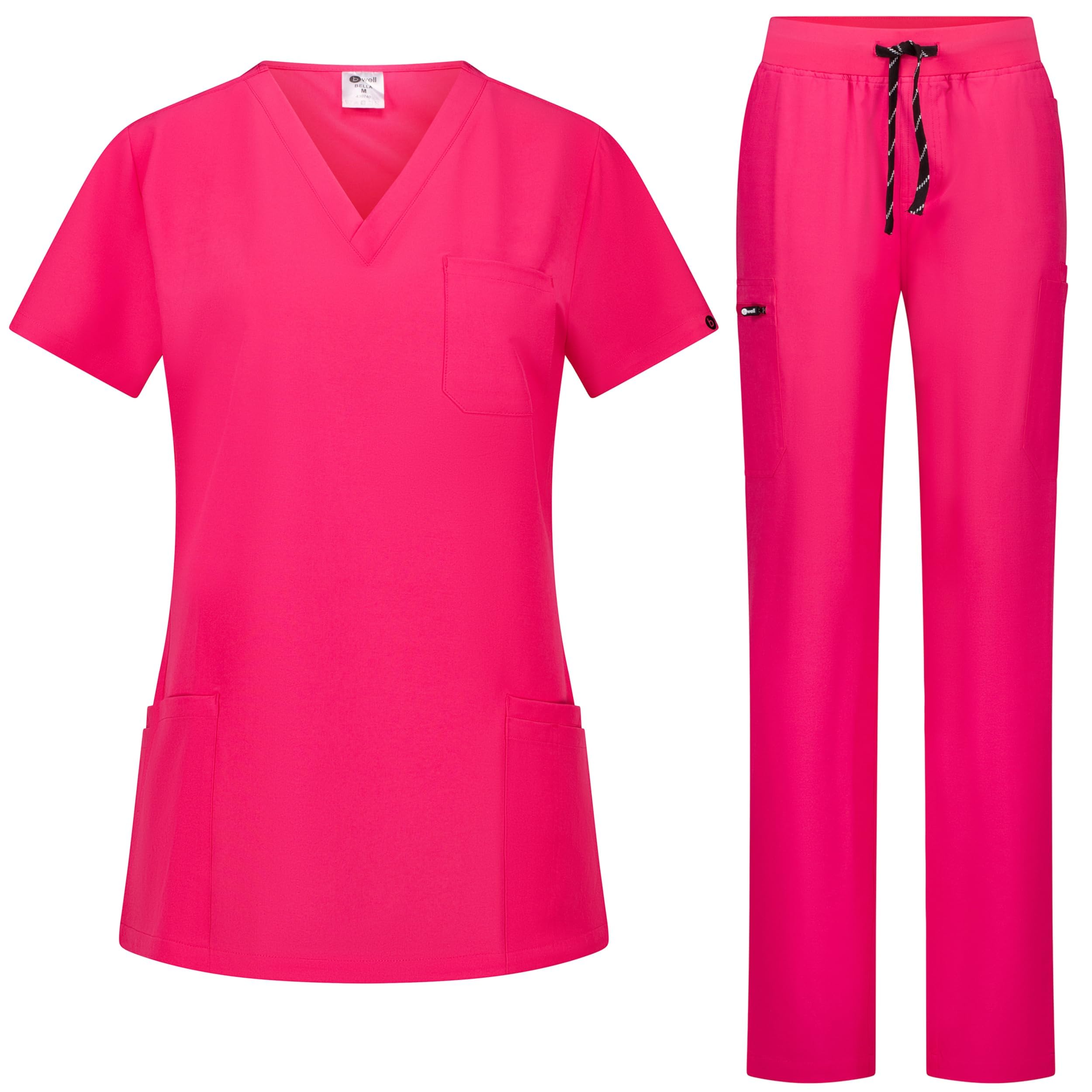 B-well Bella Women’s Elastic Healthcare Uniform, Set with Tunic and Trousers, Medical Scrubs with Spandex