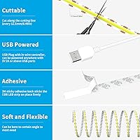 Vista 6 de USB 5V COB LED Strip Lights 3.28ft/1M, Natural White 4000K Dimmable USB Powered Density COB Tape Flexible Cuttable LED Strip for TV Backlight, 3D