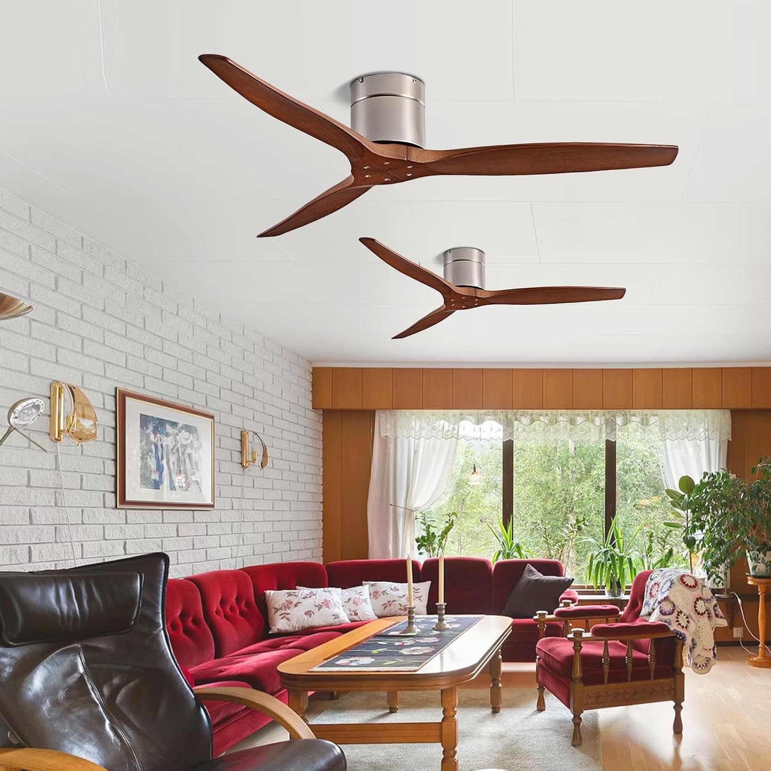 Flush Mount Ceiling Fans Wood Ultra Low Profile Ceiling Fan with Remote Indoor Quiet Ceiling Fan Without Lights for Bedroom Living Room Patio Ceiling Fan No Light