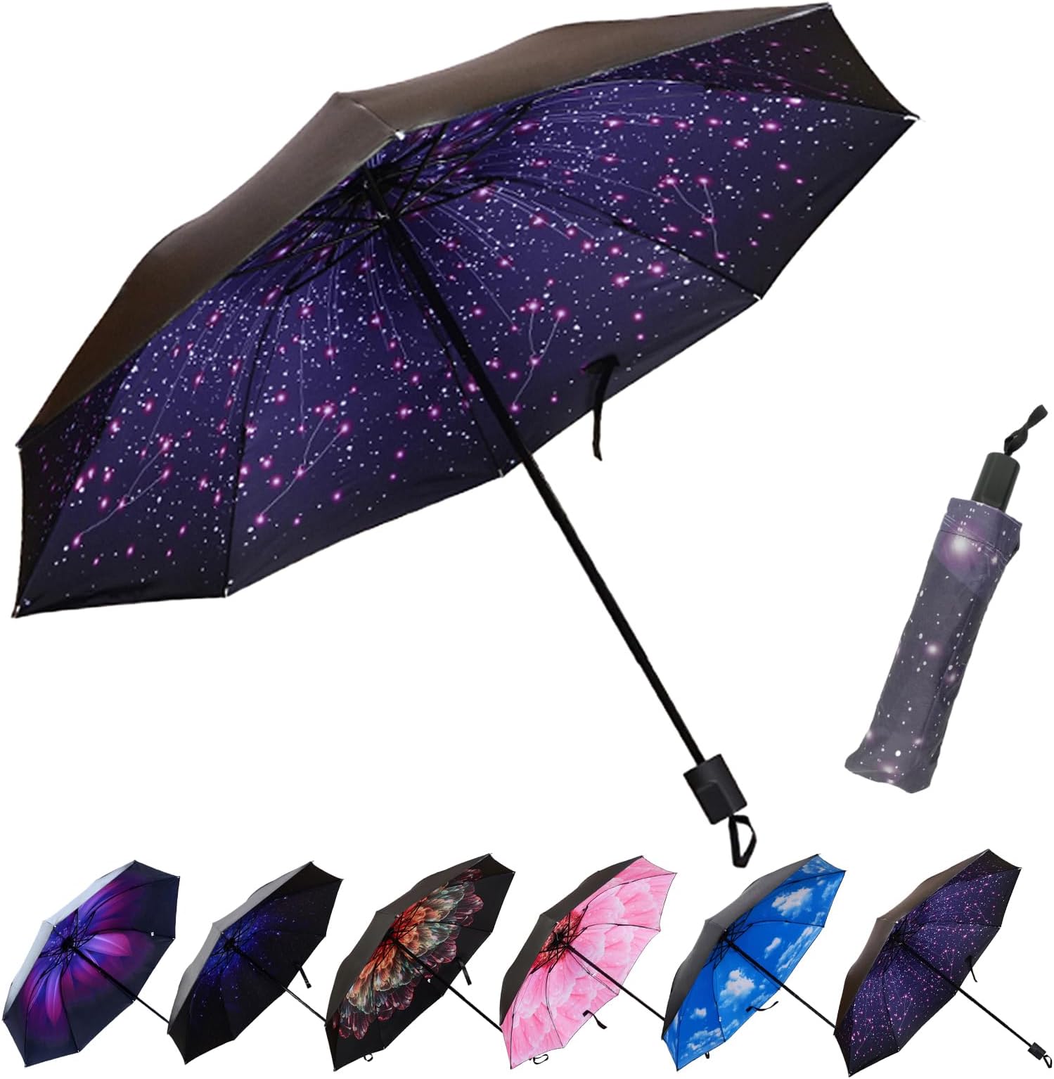 LLanxiry Compact Travel Umbrella,Windproof Waterproof Stick Umbrella Anti-UV Protection Golf Umbrellas