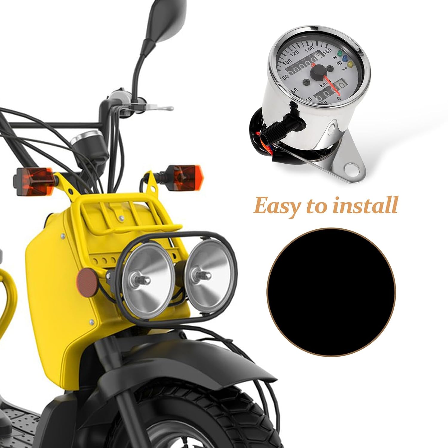 Motorcycle Speedometer and Dual Odometer Gauge LED Backlight Small Motorcycle Accessory for Custom Bikes with Retro Design