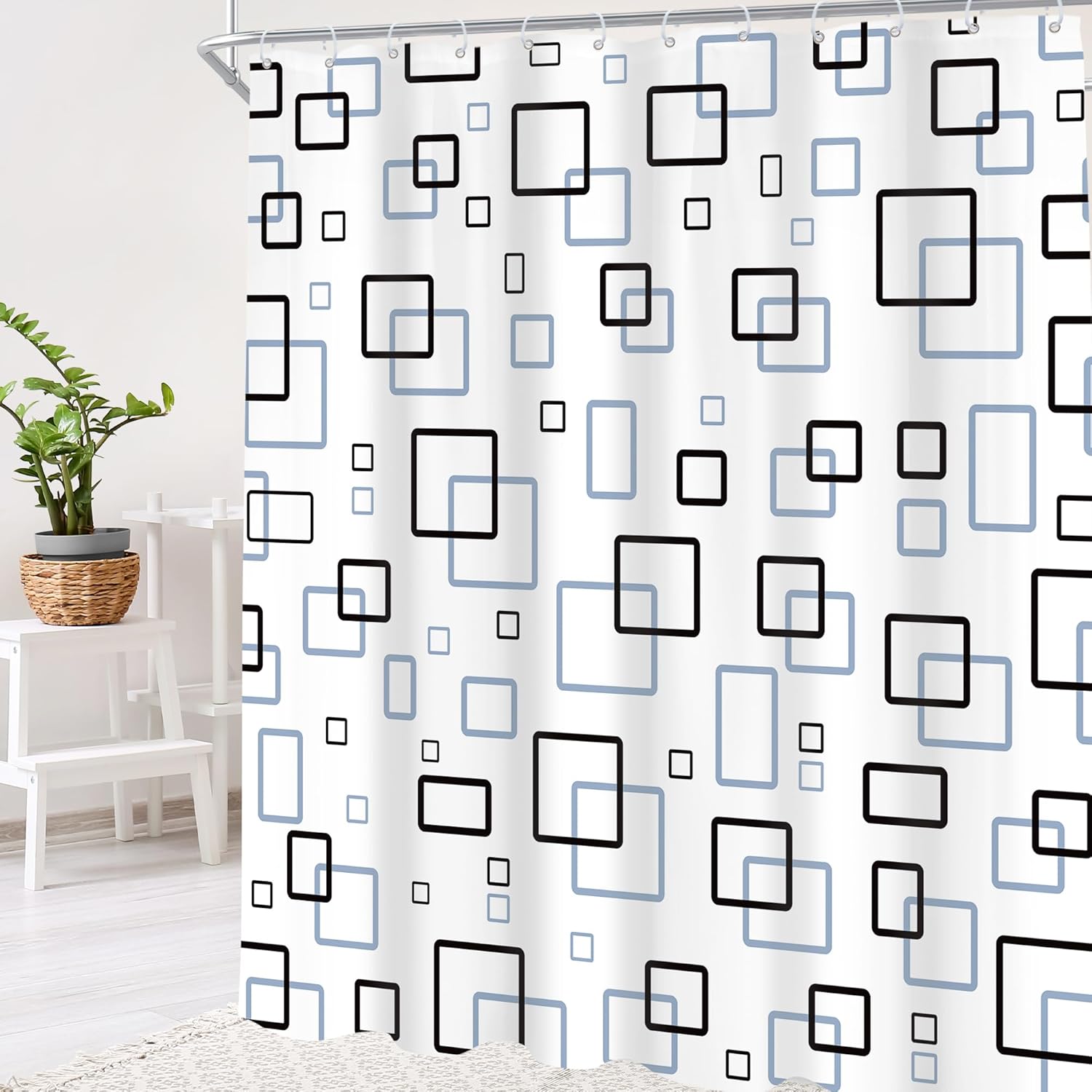 Cinbloo Abstract Black Blue 72Wx84H Shower Curtain Exrta Long Modern Geometric Plaid White Navy Luxury Cute Checkered Square Grid Simple Bathroom Curtain Set Minimalism Bath Bathroom Accessories Decor