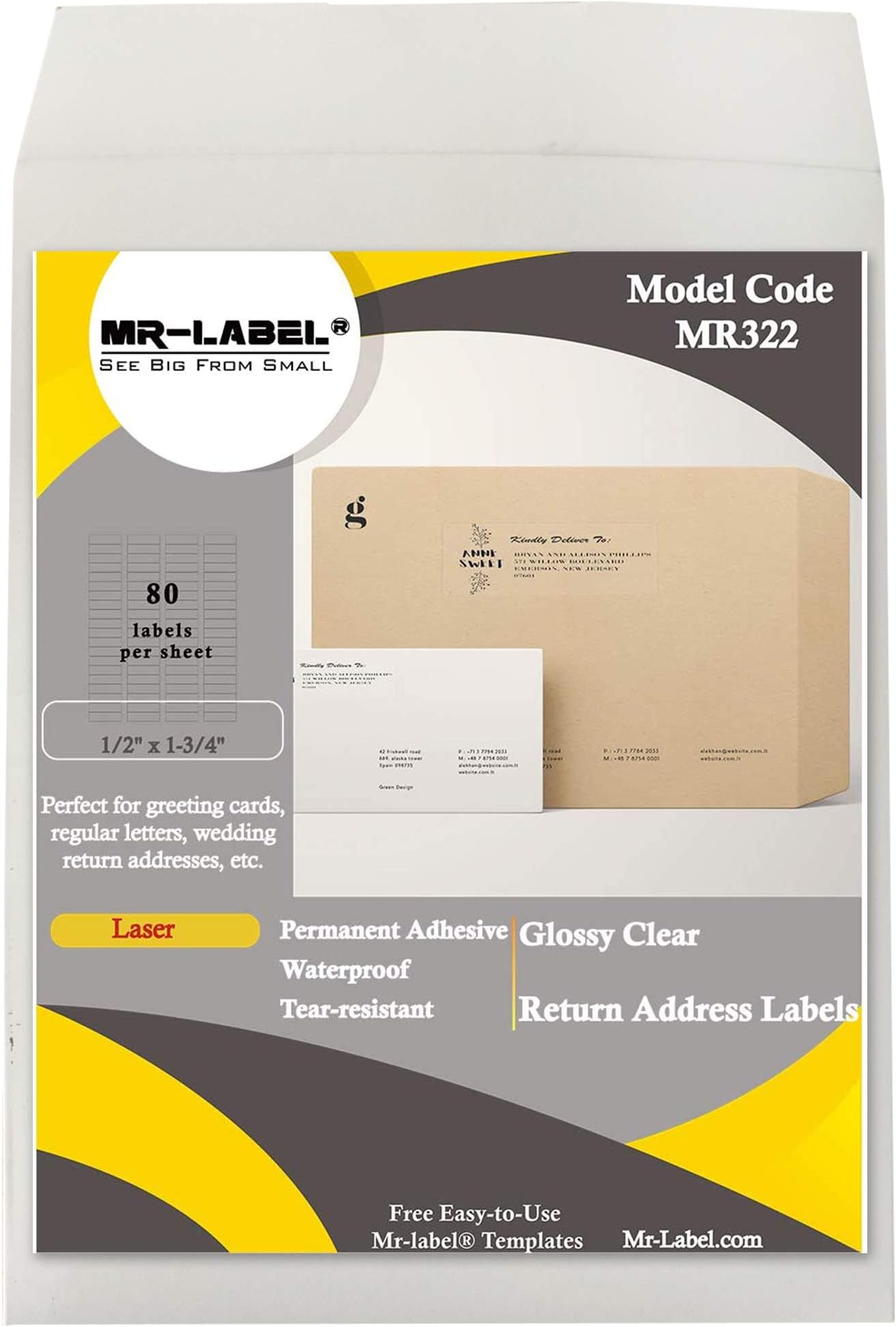 MR-LABEL1/2" x 1-3/4" Glossy Crystal Clear Return Address Labels - Waterproof and Tear-Resistant - for Laser Printer Only - Permanent Adhesive (800 Labels)