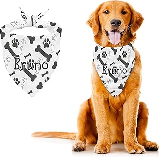 Dogs Bones and Paws on White Personalized Dog Bandana Custom Dog Scarf Puppy Bandanas Bib with Name Christmas Birthday Gift