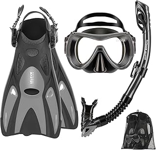 OutdoorMaster Mobula Equipo de esnórquel para adultos, aletas de máscara con vista panorámica, antivaho y parte superior seca, equipo de buceo para natación, esnórquel, buceo