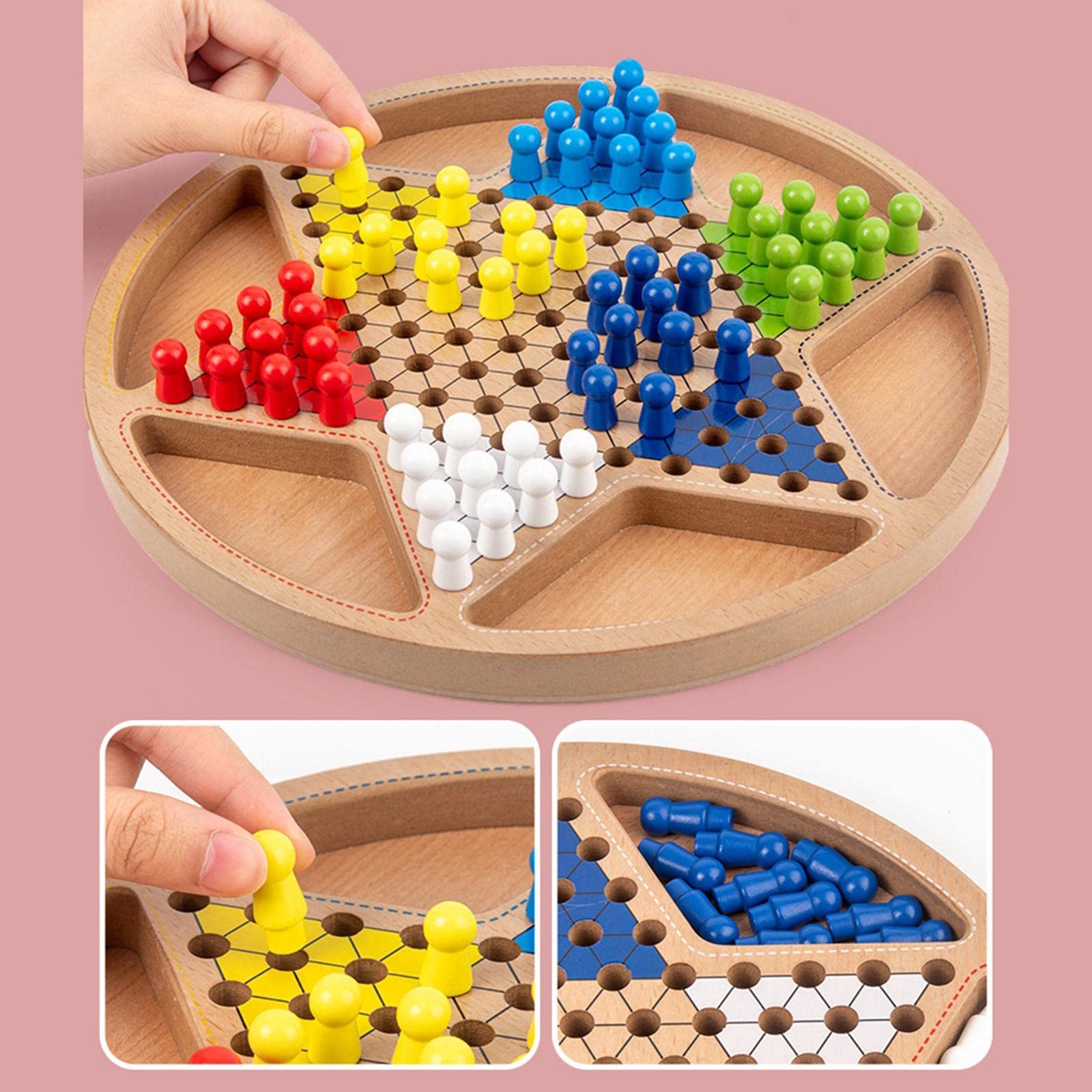 Milageto Damas Chinas Juego de Mesa Educativo Tablero Fichas Dados Materiales Seguros Y Sin Bordes Desarrolla Pensamiento Y Observación Adecuado, Style1