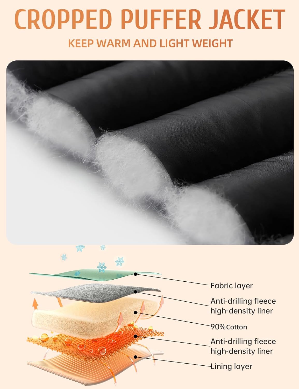 Gihuo Women's Cropped Puffer Jacket Zip Up Winter Short Quilted Jackets Bubble Coat - Image 4