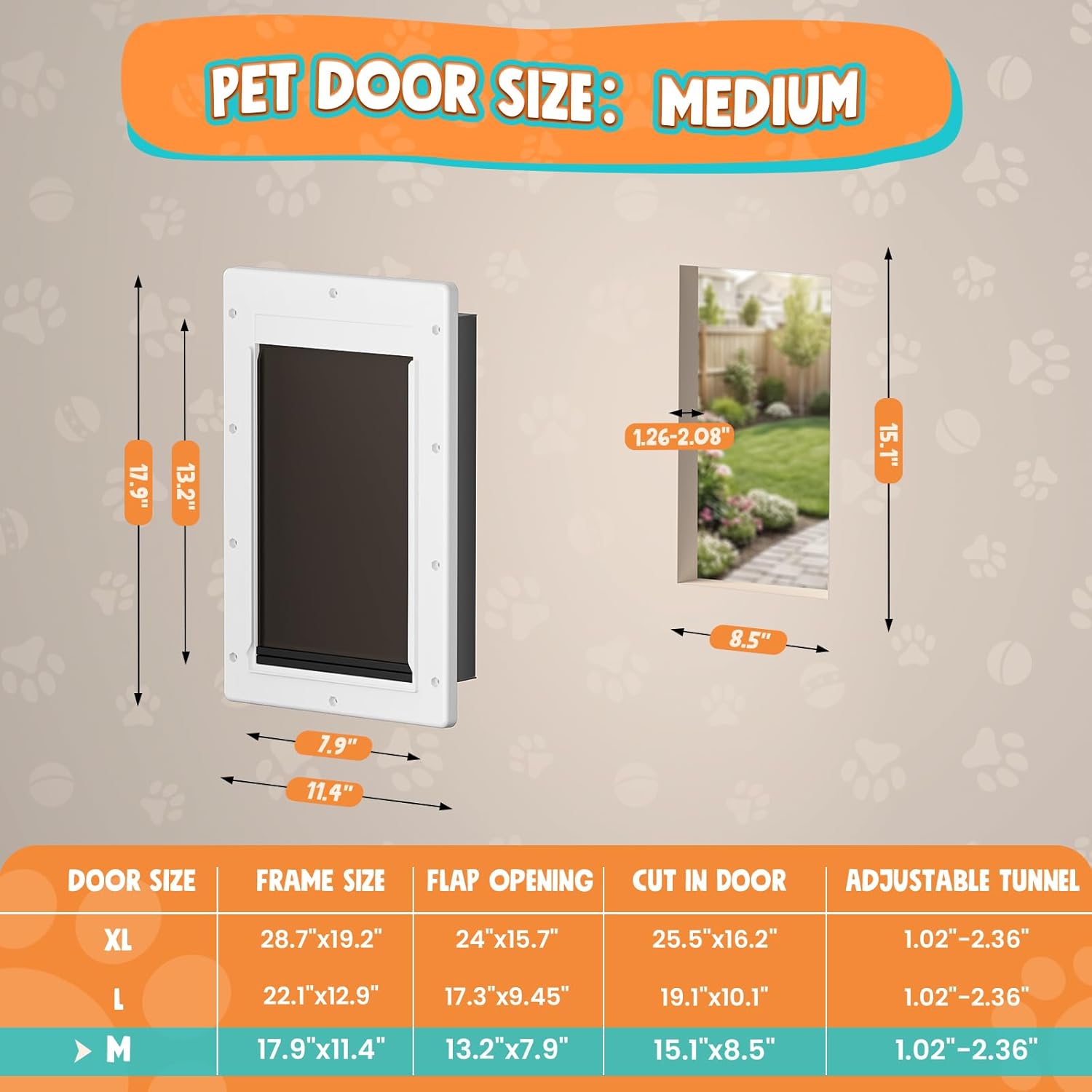 Medium Plastic Dog Door for Door, Never Rust Doggy Door, Doggie Door for Interior and Exterior Doors, Plastic Pet Door with Double Magnetic Flaps, Closing Panel, Pet Up to 45 LBS (White)
