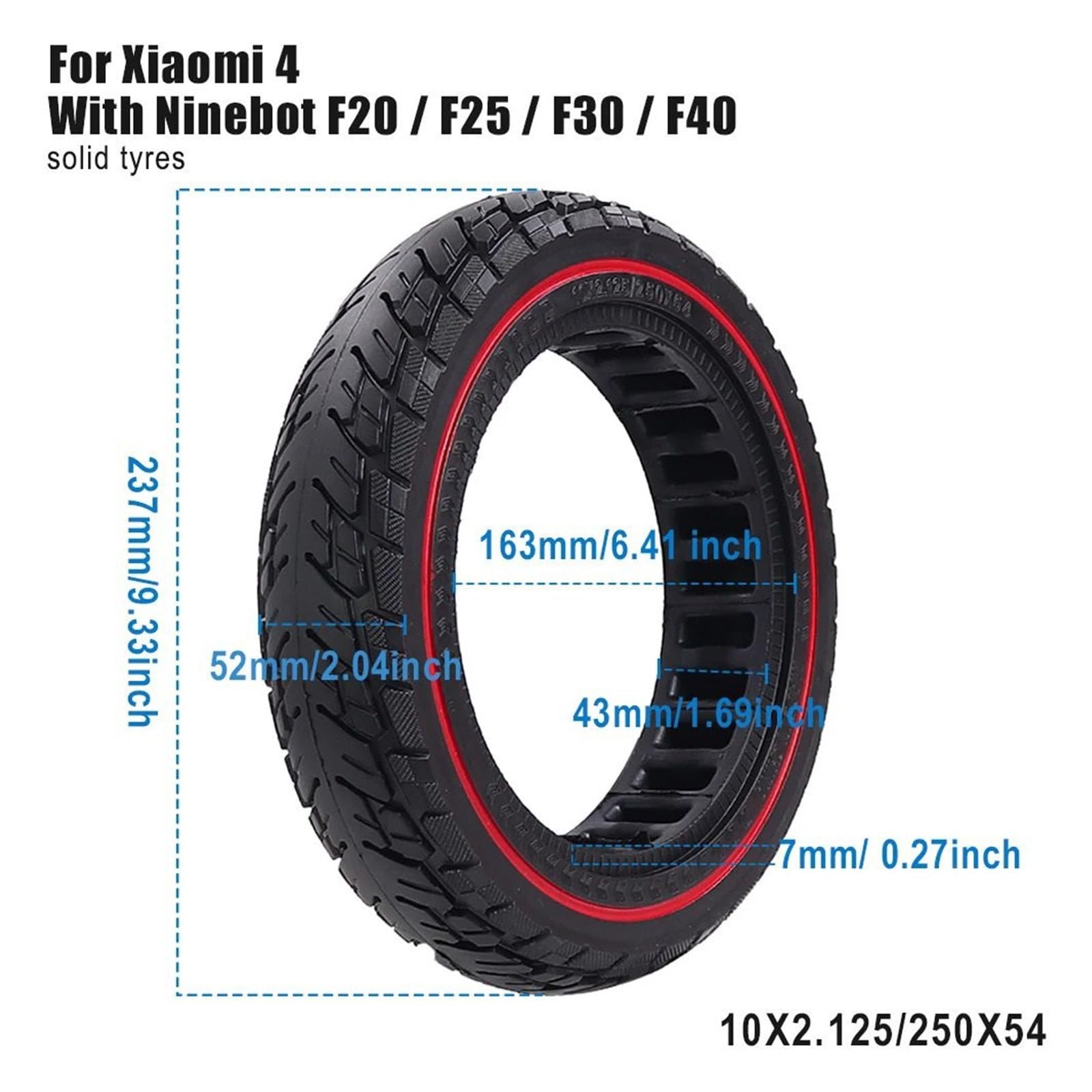 Pełna opona do hulajnogi elektrycznej, pasująca do Ninebot, F20 F25 F30 F40, pasująca do Xiaomi, 4- solidne gumowe koło do hulajnogi(Black)