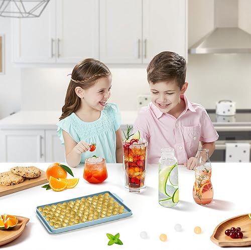 Miniatura 5 de WIBIMEN Bandejas Mini para Cubitos de Hielo, Bandejas Pequeñas y Redondas de Hielo en Forma de Guijarro Triturado para Congelador con Tapa - Para