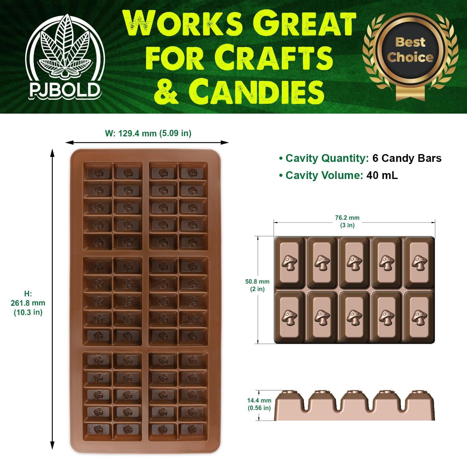 Small Mushroom Chocolate Bar Silicone Candy Mold Trays, 2 Pack