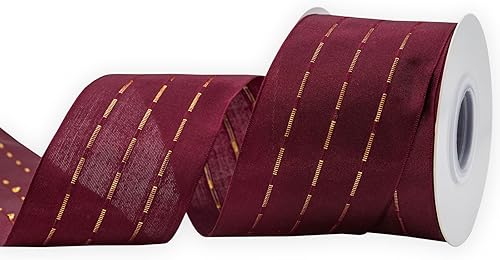 Miniatura 28 de Cinta de borde con alambre de múltiples lunares, carrete de 1-1/2 pulgadas, 10 metros (32.8 ft), verde con puntos de Navidad, uso para envolver