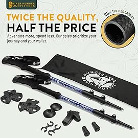 100% Carbon Fiber Trekking Poles by USA Brand - Ultra Strong Lightweight Collapsible Hiking Poles with Cork and EVA Foam Grips & Quick Adjustable Flip Locks