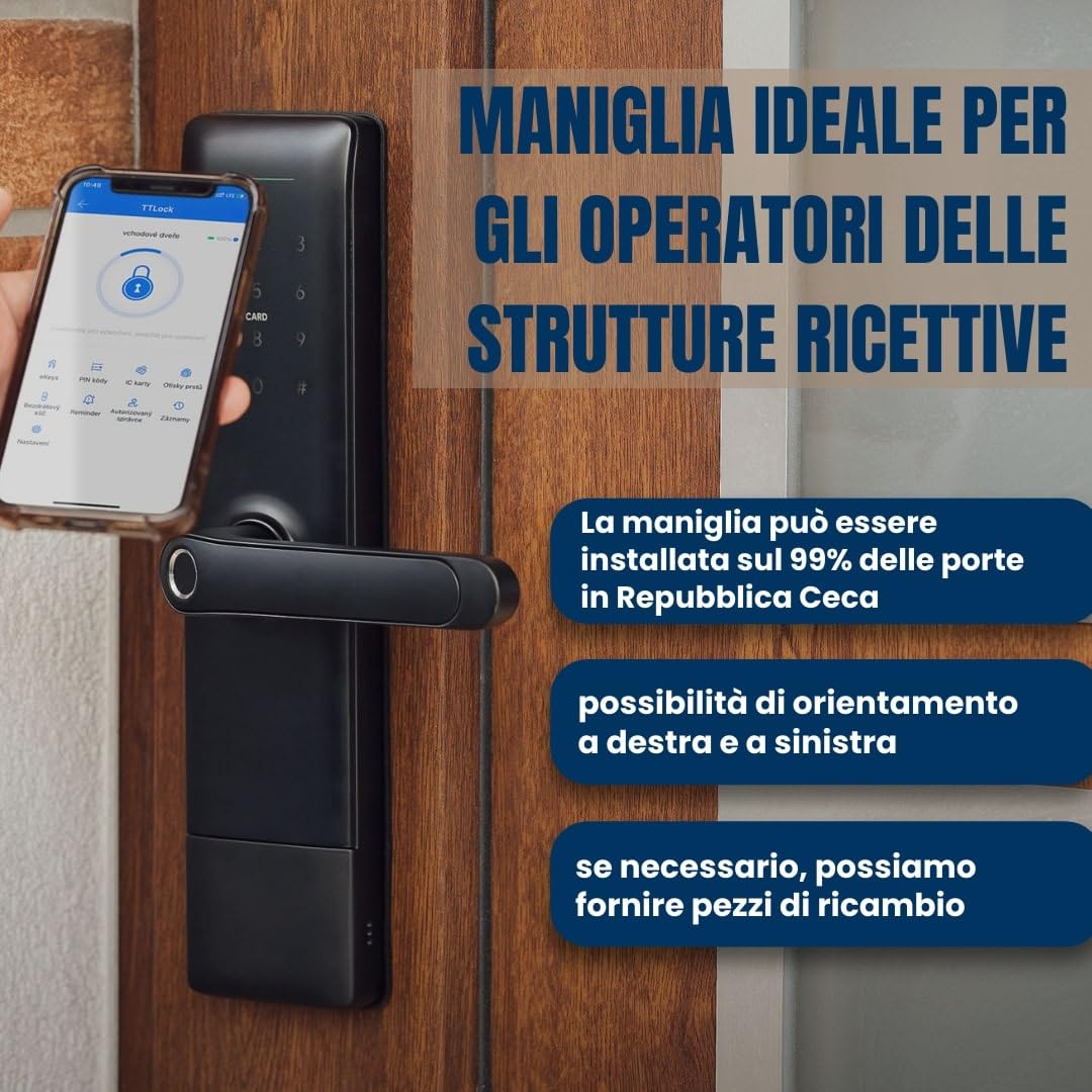 Serratura Smart con Maniglia Intelligente e Controllo via App TTLock – Apertura con Impronta Digitale, Codice o Smartphone – Serratura Elettrica con Cilindro per Porta Interna o Cancello Esterno