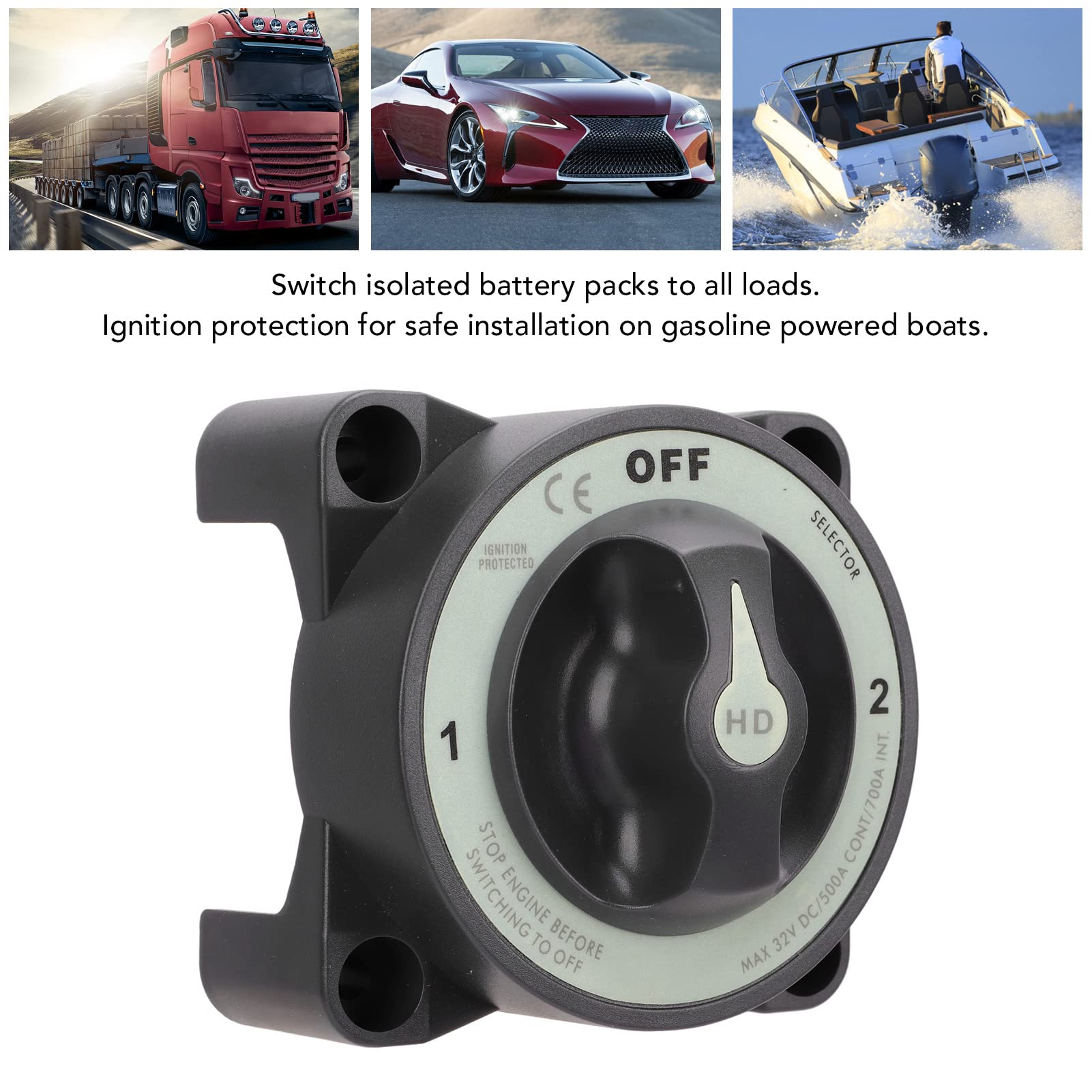 Nutriess BatterySwitch PowerCutSwitch MasterSwitch DisconnectSwitch Killswitch HeavyDuty Isolator 500A 3 Position IP66 Ignition Safe RV Boat