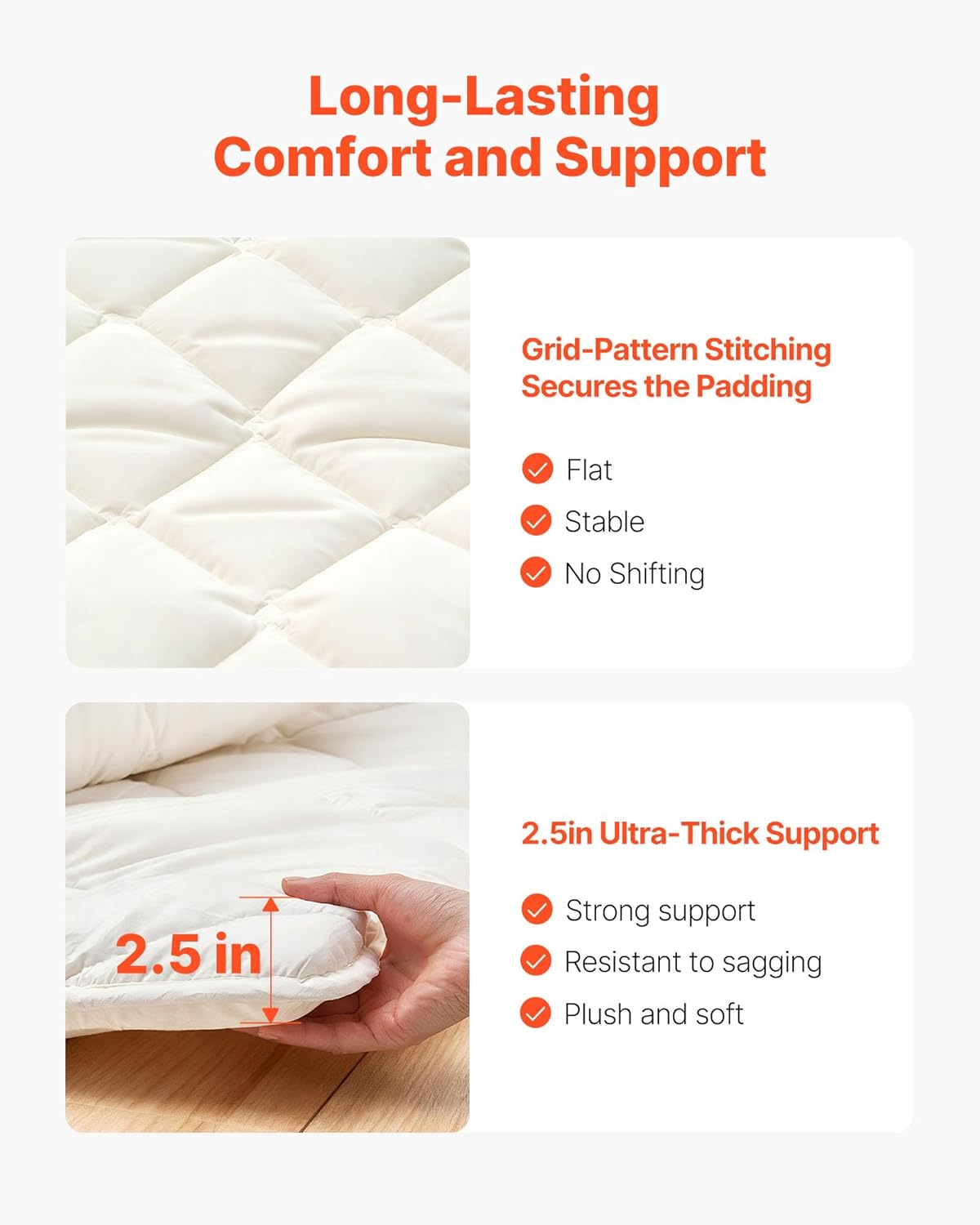 VEVOR 9-Layer Japanese Futon Mattress, 2.5" Thick Twin Tatami Mat, Foldable Roll Up Mattress for Sleeping with Storage Bag, Portable Floor Mattress for Camping Dormitory Yoga, White