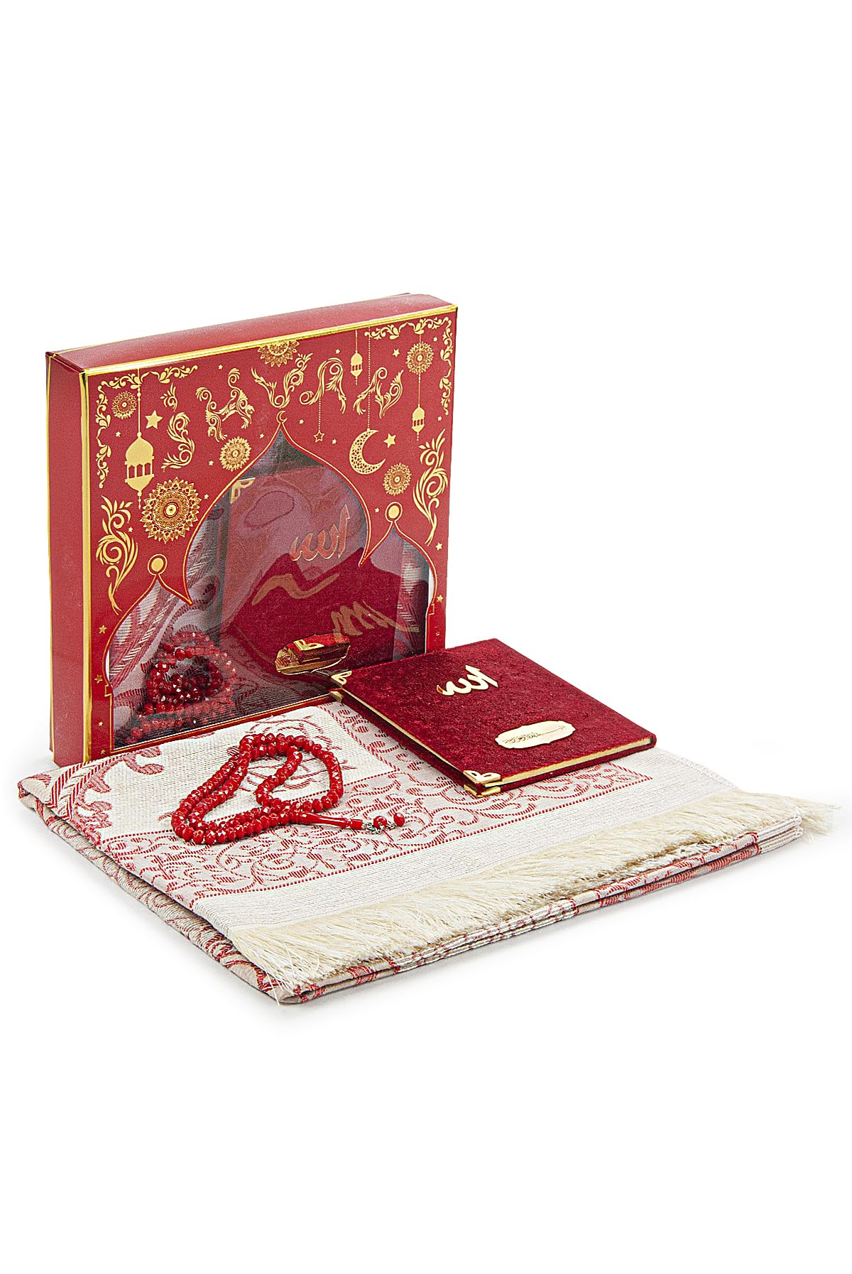ihvan online Prayer Gift Set for Men & Women, Muslim Taffeta Prayer Rug, Salah Mat, Beads Rosary