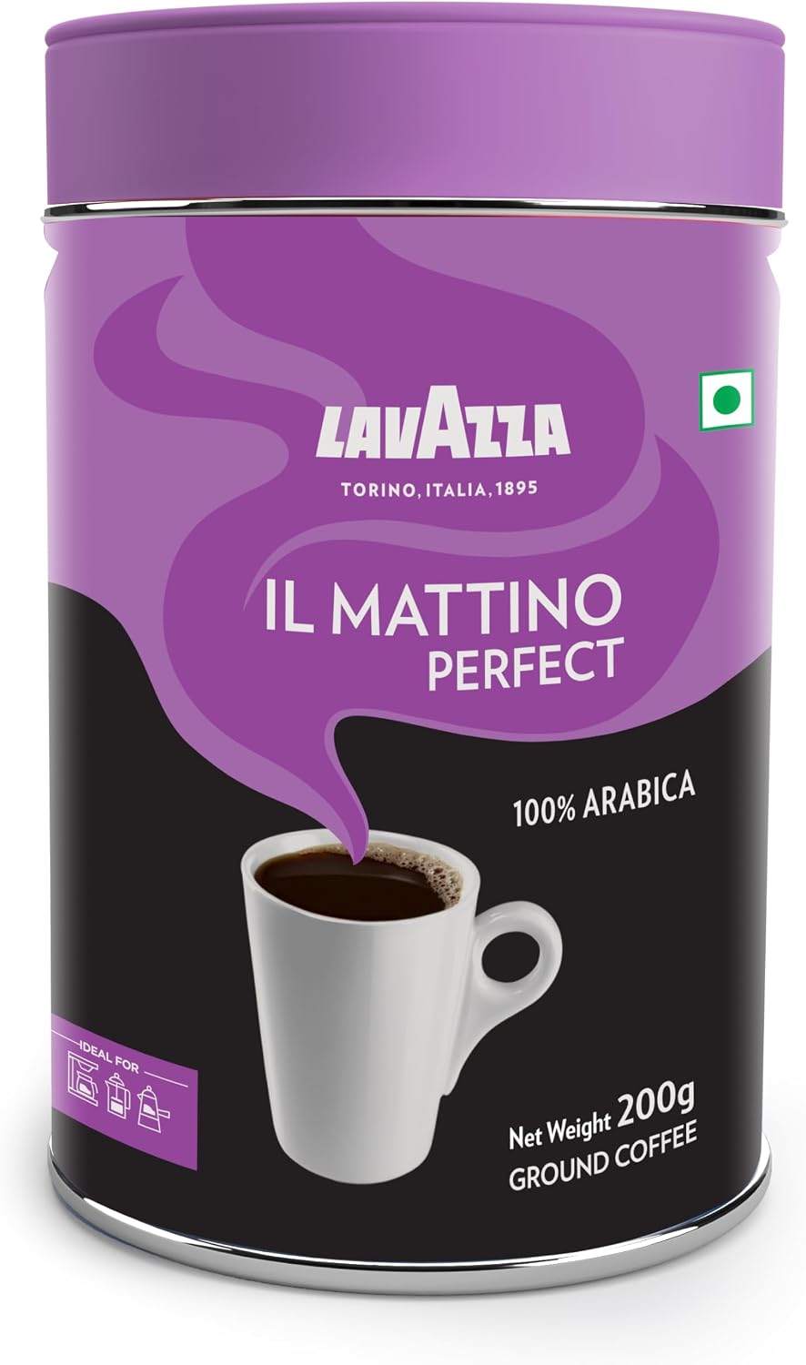Lavazza Il Matino Perfecto | Pure Ground Coffee | Premium Arabica | Dark Roast Notes of cocoa and chocolate Intensity 6 | 200 G bottle