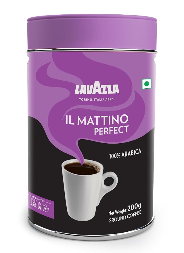 Lavazza Il Mattino Perfect |Pure Ground Coffee | Premium Arabica | Dark Roast | Notes Of Cocoa & Chocolate | Intensity 6 | 200 G Bottle