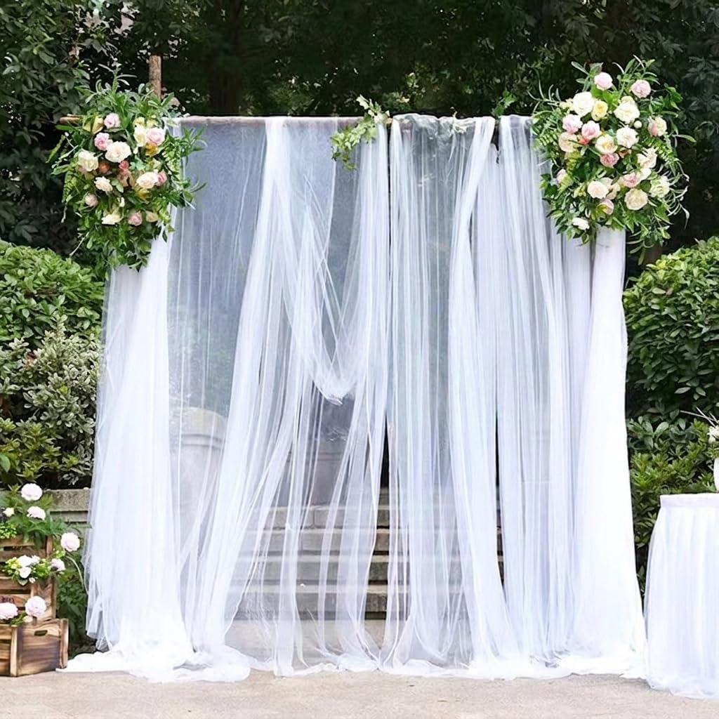 HoldOneLight 3MX1.6M Article 6 Rideaux de fond en tulle blanc transparent pour fêtes et mariages - Rideaux infroissables comme arrière-plan pour fête, cérémonie, décoration de scène