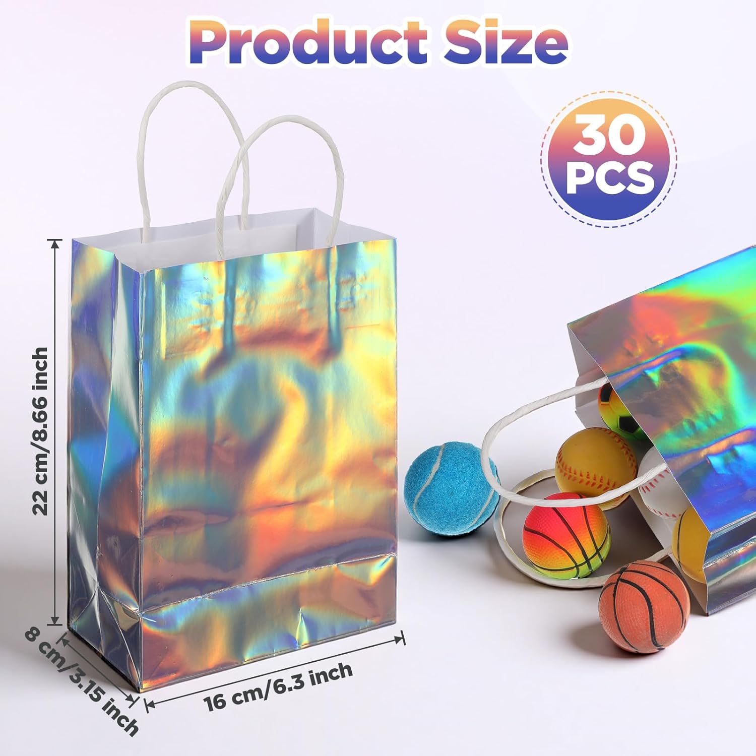 Afcabakila 30 Pcs Iridescent Gift Bags with Handles, Reusable Goodie Bags Bulk with Handles & Sturdy Base, Paper Holographic Gift Bag for Birthdays, Bachelorette, Weddings, Holidays, Valentines, Event - Image 7