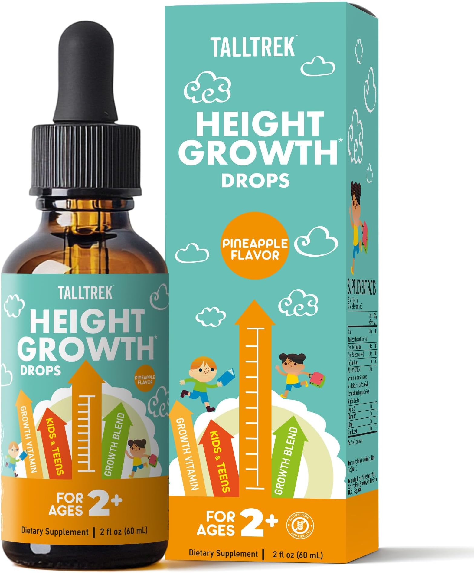 Height Growth Supplement Drops for Kids - Teens Bone Growth Height Increase and Maximizer Immune Health Drops with Vitamins D3 K2 Zinc & Calcium - Gluten Free Vegan Pineapple Flavor