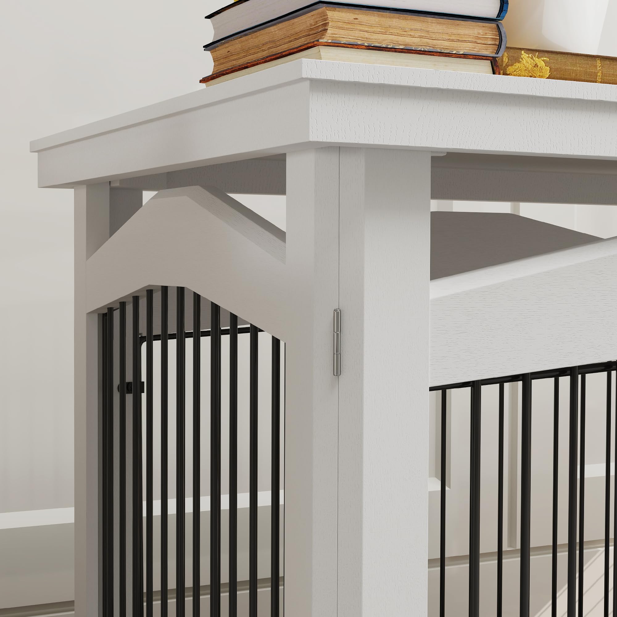 PawHut Jaula para Perros Medianos 3 en 1 Mesa Auxiliar Barrera para Perros con Puerta con Pestillo Tapa Superior Desmontable y Bandeja Extraíble 82,5x57,5x59,5 cm Blanco