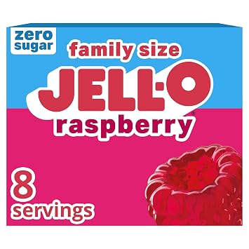 Jell-O Gelatin Dessert Mix, Family Size, Raspberry, 0.6 oz Box