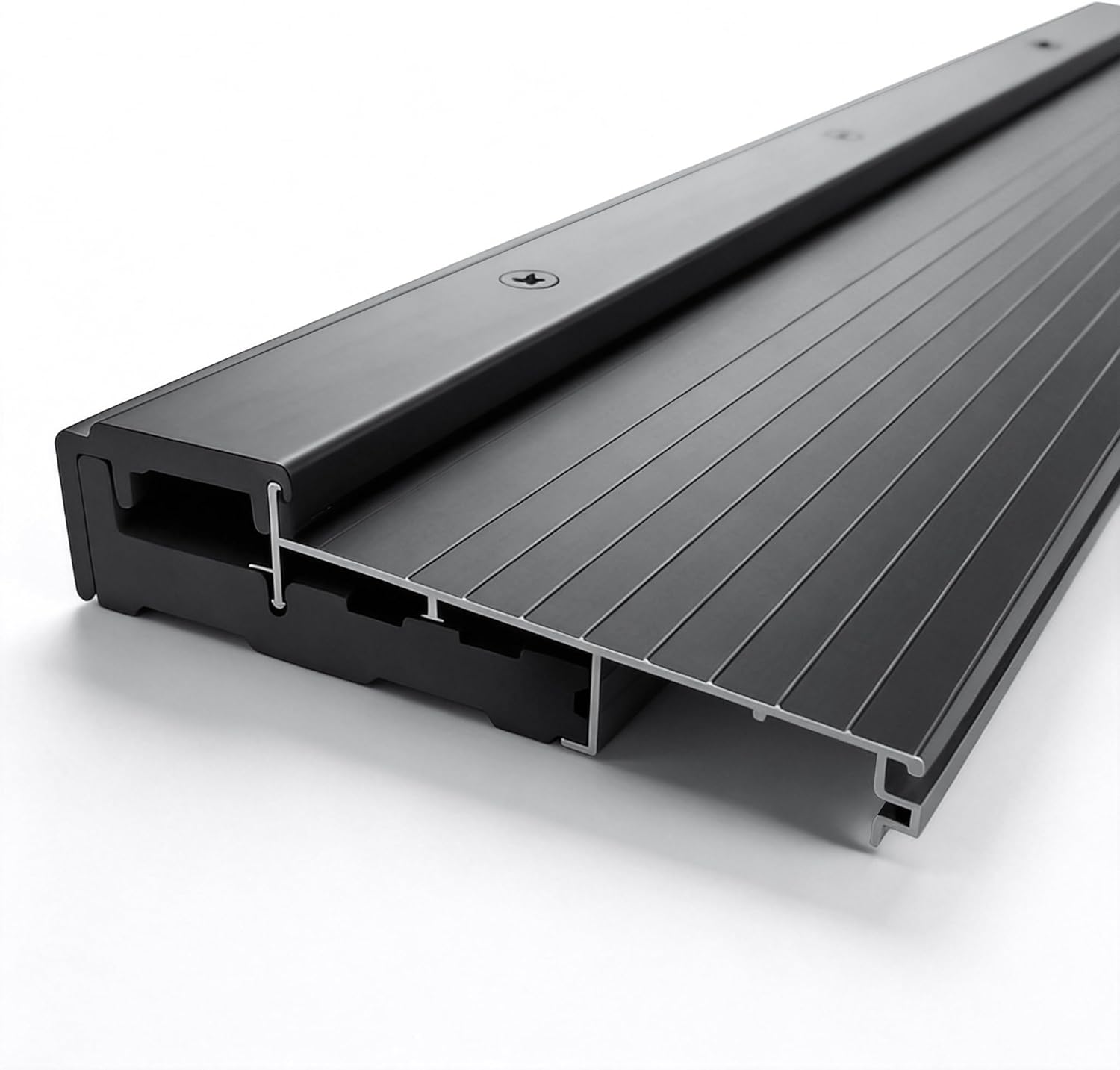 36" Black Adjustable Aluminum Door Threshold – Heavy-Duty, Fit 6-9/16‘’ Width Jambs, Adapts Seamlessly to Door Height for Residential Use