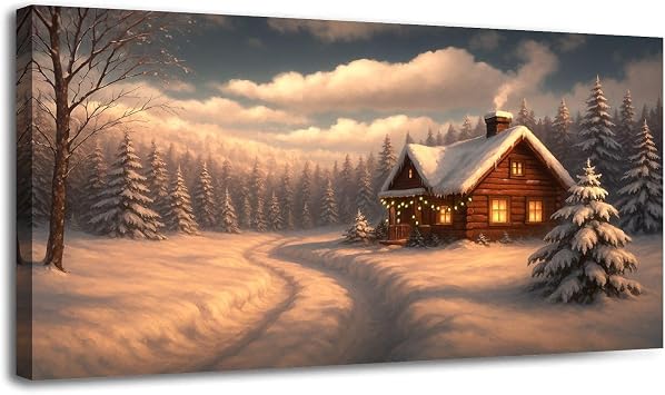 30"x 60" Winter Canvas Wall Art Idyllic Winter Landscape Forest Farmhouse Christmas Framed Painting Prints Large Wall Art for Living Room Bedroom Abstract Home Wall Decor Artwork