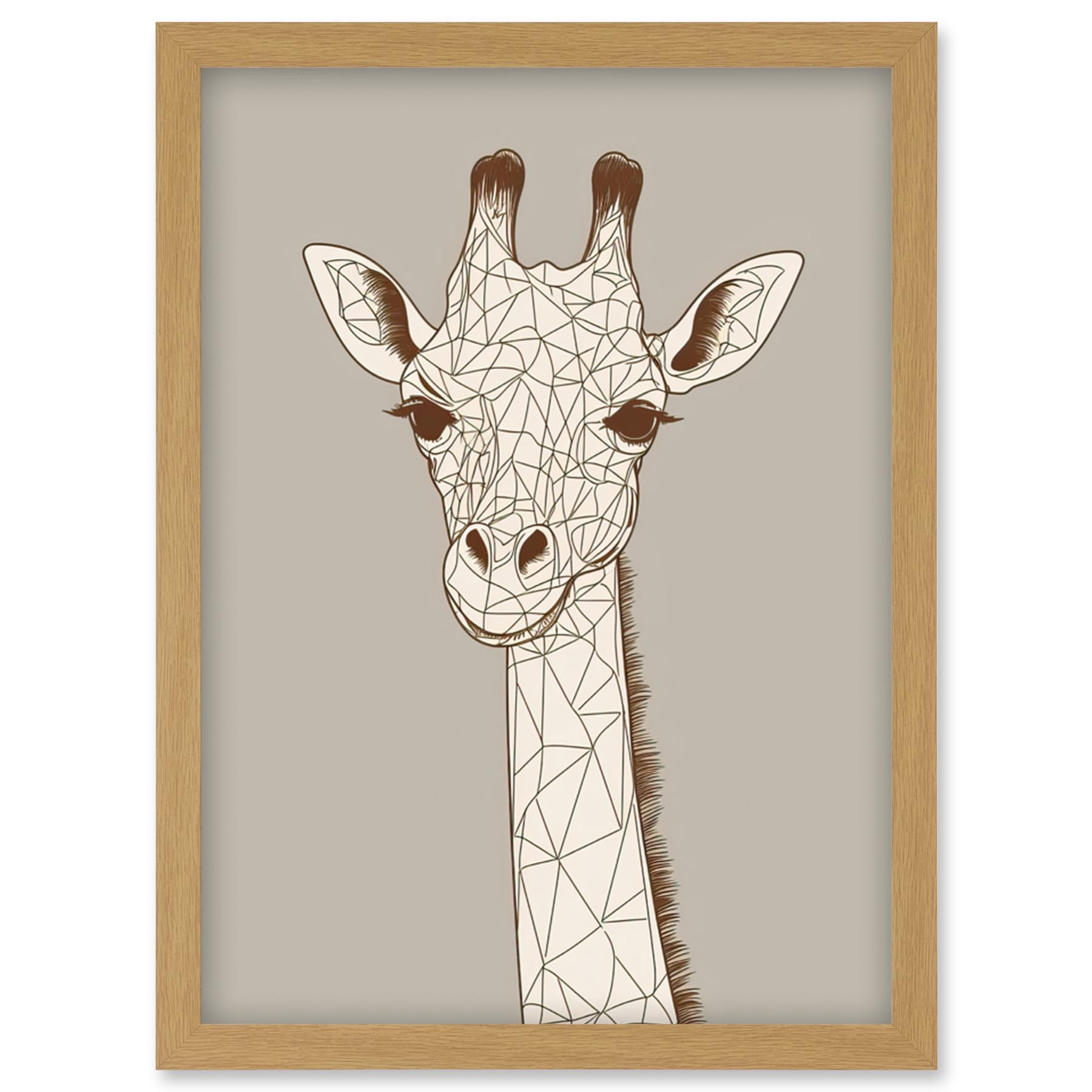 Artery8 Cute Giraffe Head Line Drawing Illustration Artwork Framed Wall Art Print A4