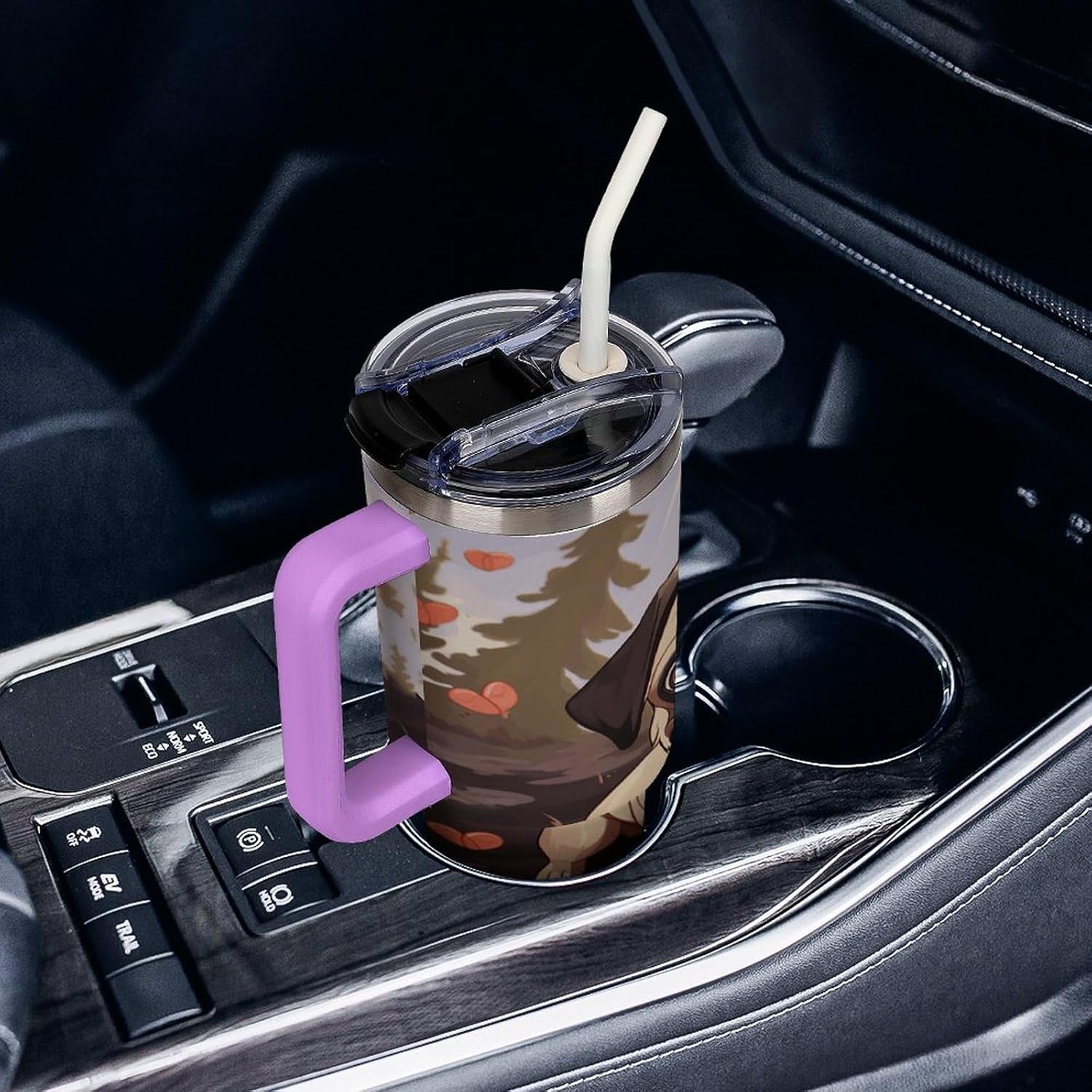 Cute Pet Travel Coffee Mug Reusable Durable Stainless Steel Insulated Tumbler with Handle And Straw Leak Resistant Portable Thermal Cup Gifts for Men Women 40 Oz