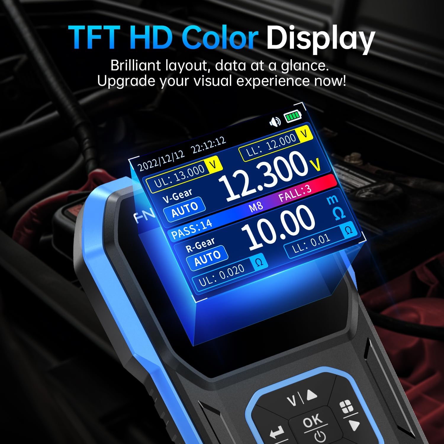 FNIRSI HRM-10 with TFT HD Color Display showing measurement results