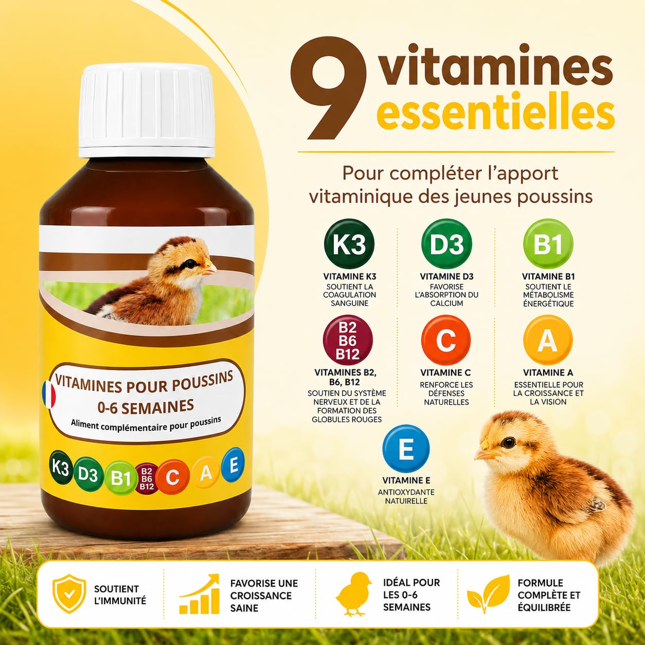 ANI’Nat Multivitamine per Pulcini 250 ml – Mangime Complementare Liquido per Pulcini 0–6 Settimane – Vitamine, Betaina e Aminoacidi – per Avvio, Crescita e Vitalità – da Diluire nell’Acqua di Bevanda