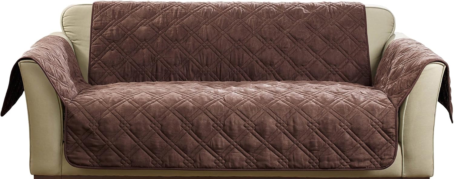 SureFit SF45035 Deluxe Non Skid Waterproof Pet Loveseat Furniture Cover - Brown