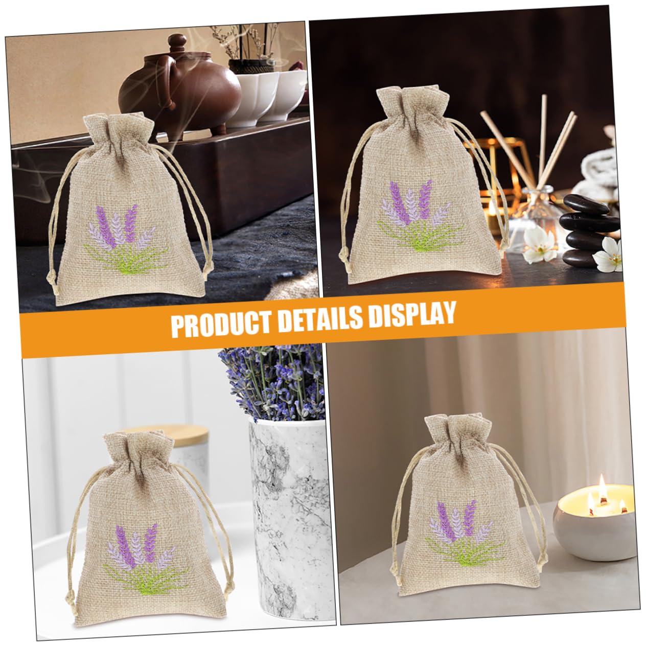 JECOMPRIS 22 Sacchetti di Iuta Ricamo Lavanda, Sacchetti Ricaricabili Chiusura a Coulisse, Design Elegante per Gioielli e Piccoli Oggetti, 10x14cm