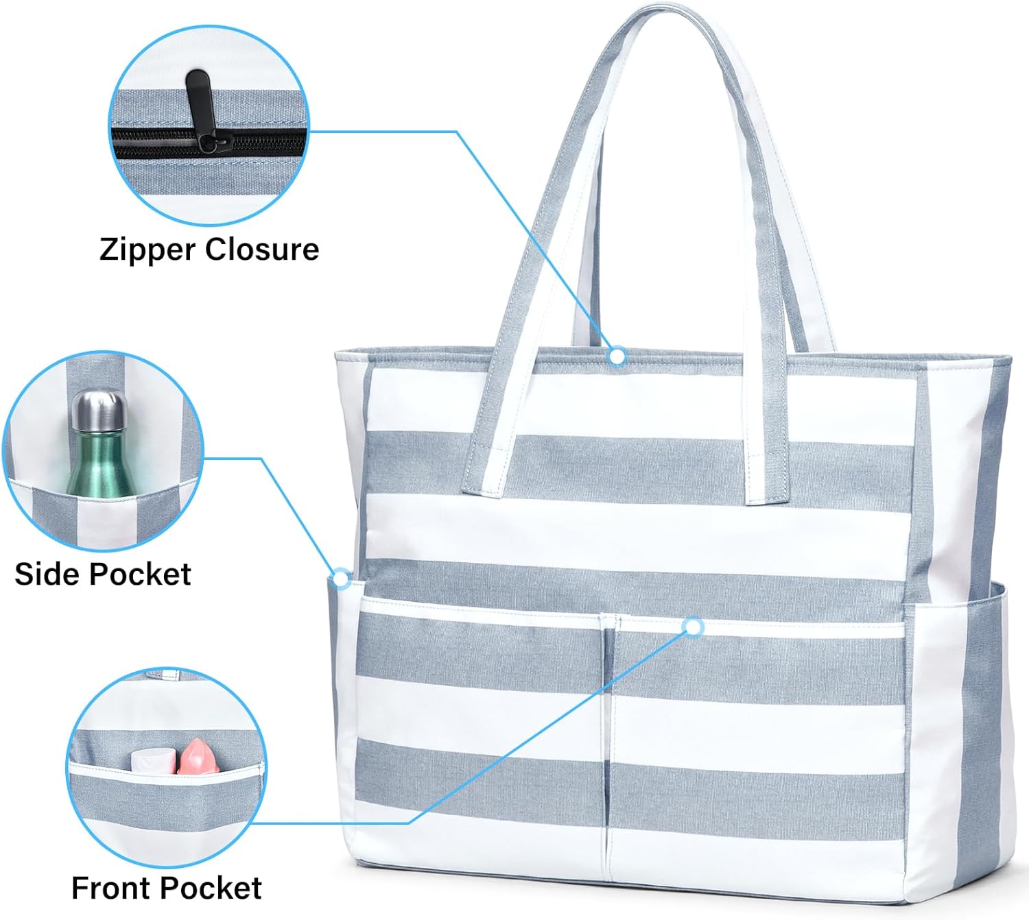 oscaurt Beach Bags for Women Large Waterproof Sandproof Beach Tote Swim Pool Bag with Zipper for Travel Vacation Essentials - Image 3