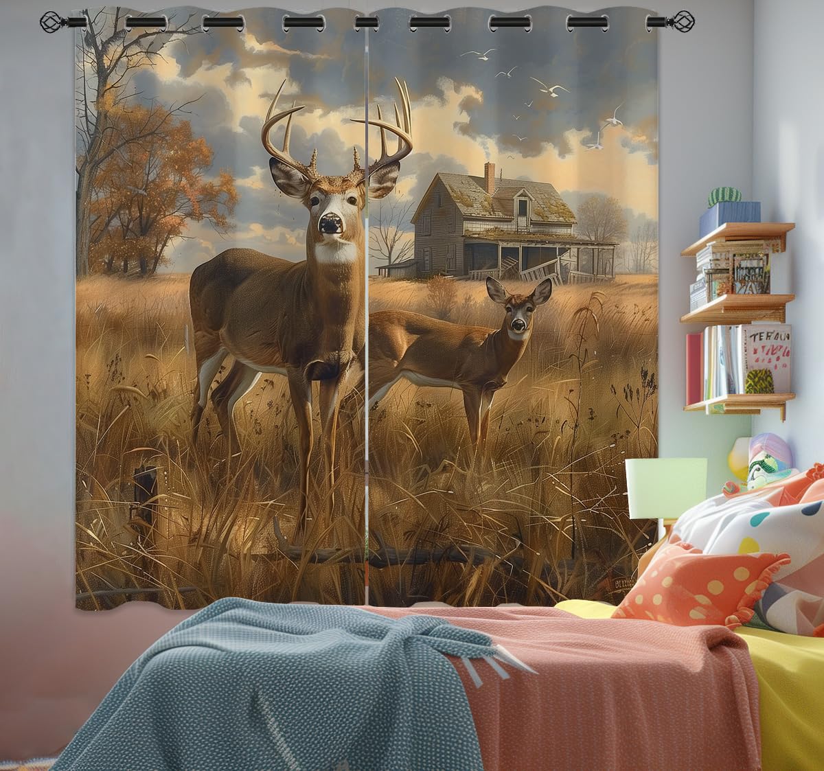 Naiice Whitetail Deer Blackout Curtains for Girls Boys Home Decor, Forest Hunting Animal Fall Farmhouse Grommet Thermal Insulated Drapes Darkening Window Curtain for Bedroom Living Room, 63 x 63 Inch