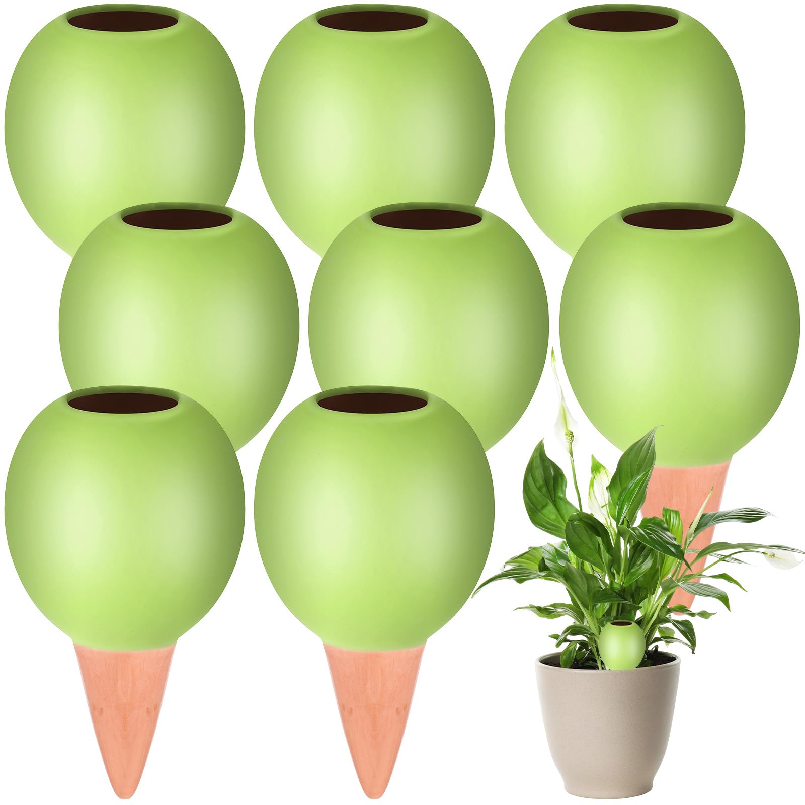 Blulu 8 Cônes d'argile d'Irrigation Boules d'Arrosage en Terre Cuite Dispositifs d'Arrosage Automatiques en Céramique pour Plante d'Intérieur en Pot Boîte de Balcon Distributeur d'eau (Vert)