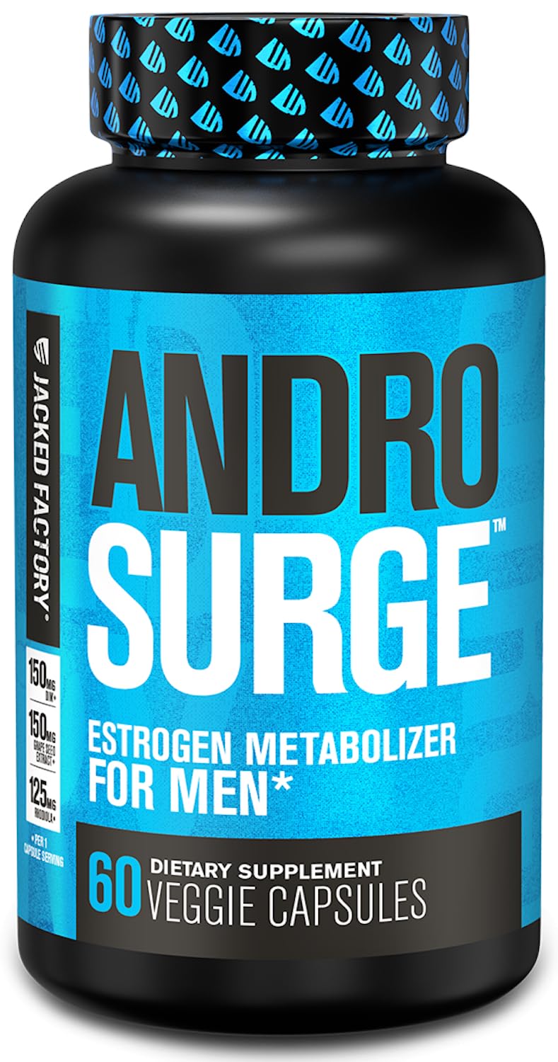 Jacked Factory Androsurge Estrogen Blocker for Men - Natural Testosterone Booster for Men & Estrogen Metabolizer with Tongkat Ali, DIM, Long Jack & More - Test Booster & Muscle Builder - 60 Count