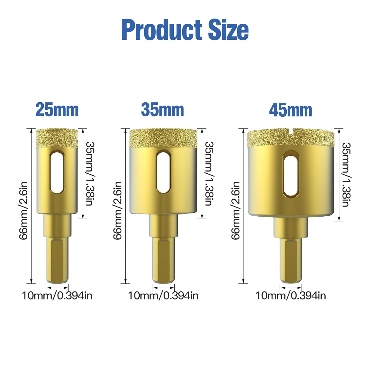 HUHAO 8-Piece Diamond Drill Bit & Chamfer Kit - 6/8/10/12/25/35/45mm Hole Saw Set + 50mm Beveling Bit + M10 Adapter for Tile, Marble, Granite, Glass, Ceramic