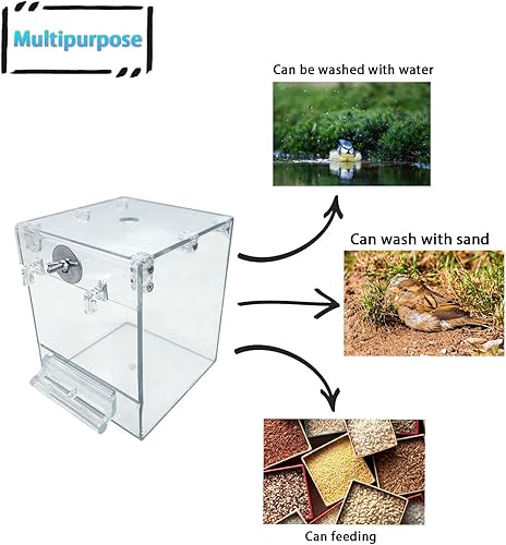 Miniatura 4 de kathson Caja de baño acrílica para pájaros, tina transparente sin fugas para jaula, tubo colgante, caja de ducha, accesorio con inyector de agua,