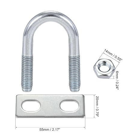 uxcell Round U-Bolts 2 Sets 0.87(22mm) Inner Width 56mm Length Steel M8 with Nut, Plate