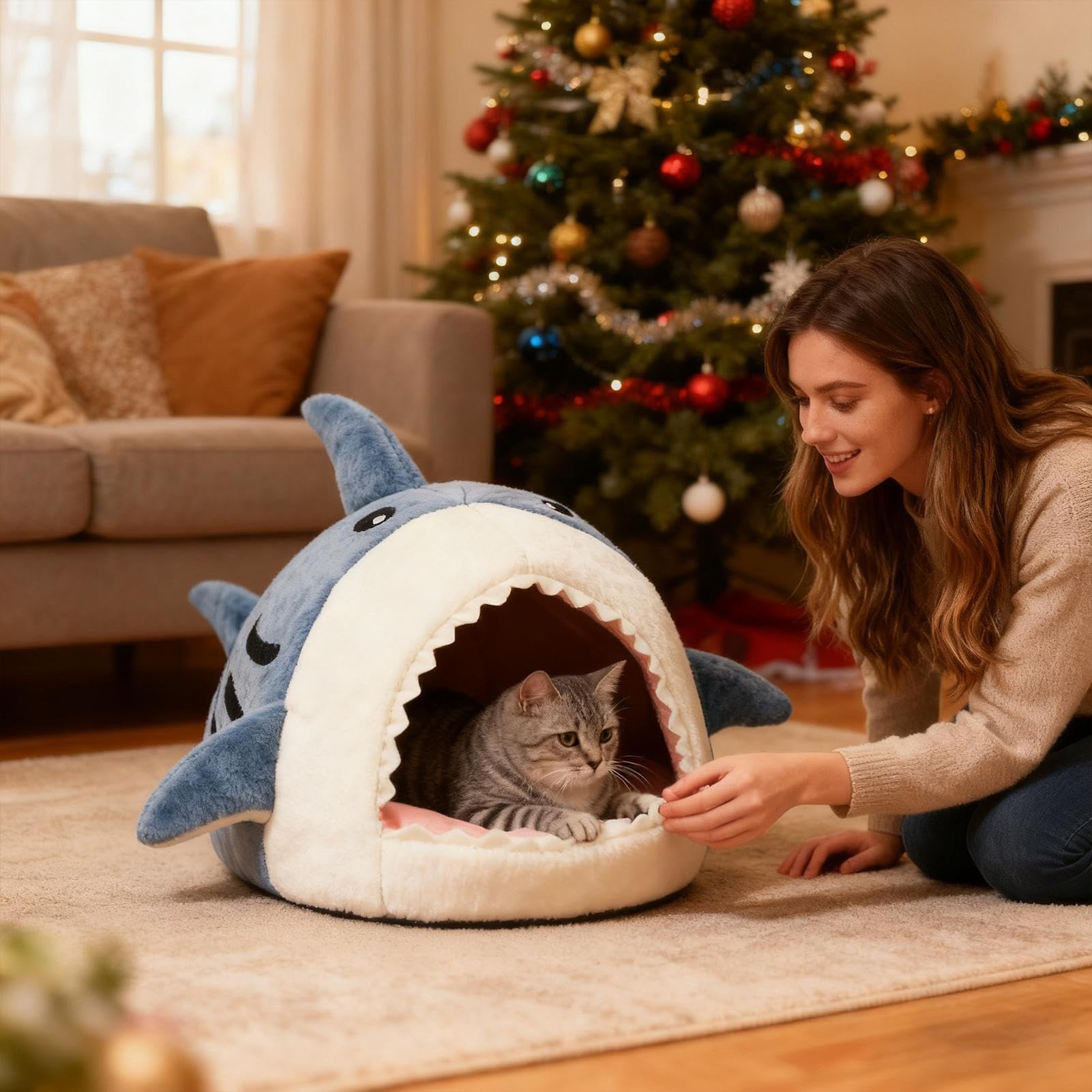 Casa De Tiburón De Felpa Lavable: para Gato/Perro Pequeño, Escondite Y Duradero, Muebles De Interior Duraderos, Solución Ideal para Dormir | Rincón Relajante Y Confiable para Dormitorio