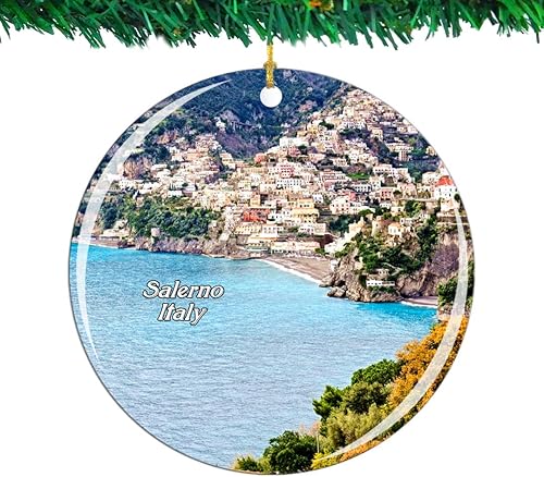 Weekino Italia Salerno - Adorno de Navidad de viaje urbano, colección de recuerdos de porcelana de doble cara, decoración de árbol colgante de 2.85