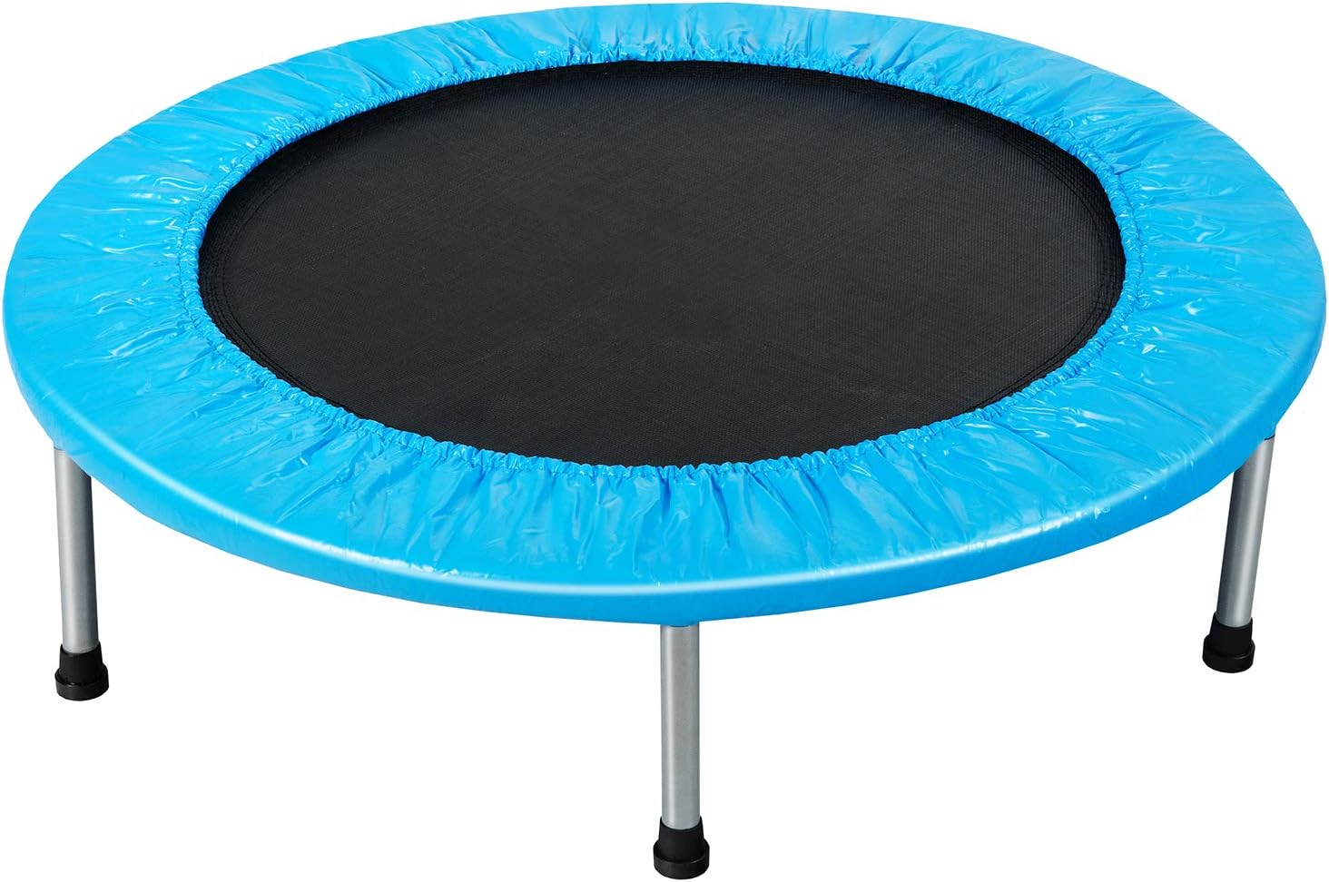 GYMAX Rebounder Trampoline for Adults, Mini Exercise Trampoline with Safety Pad, Foldable Rebounding Fitness Trampoline for Indoor/Outdoor, Small Workout Trampoline for Adults (Blue)
