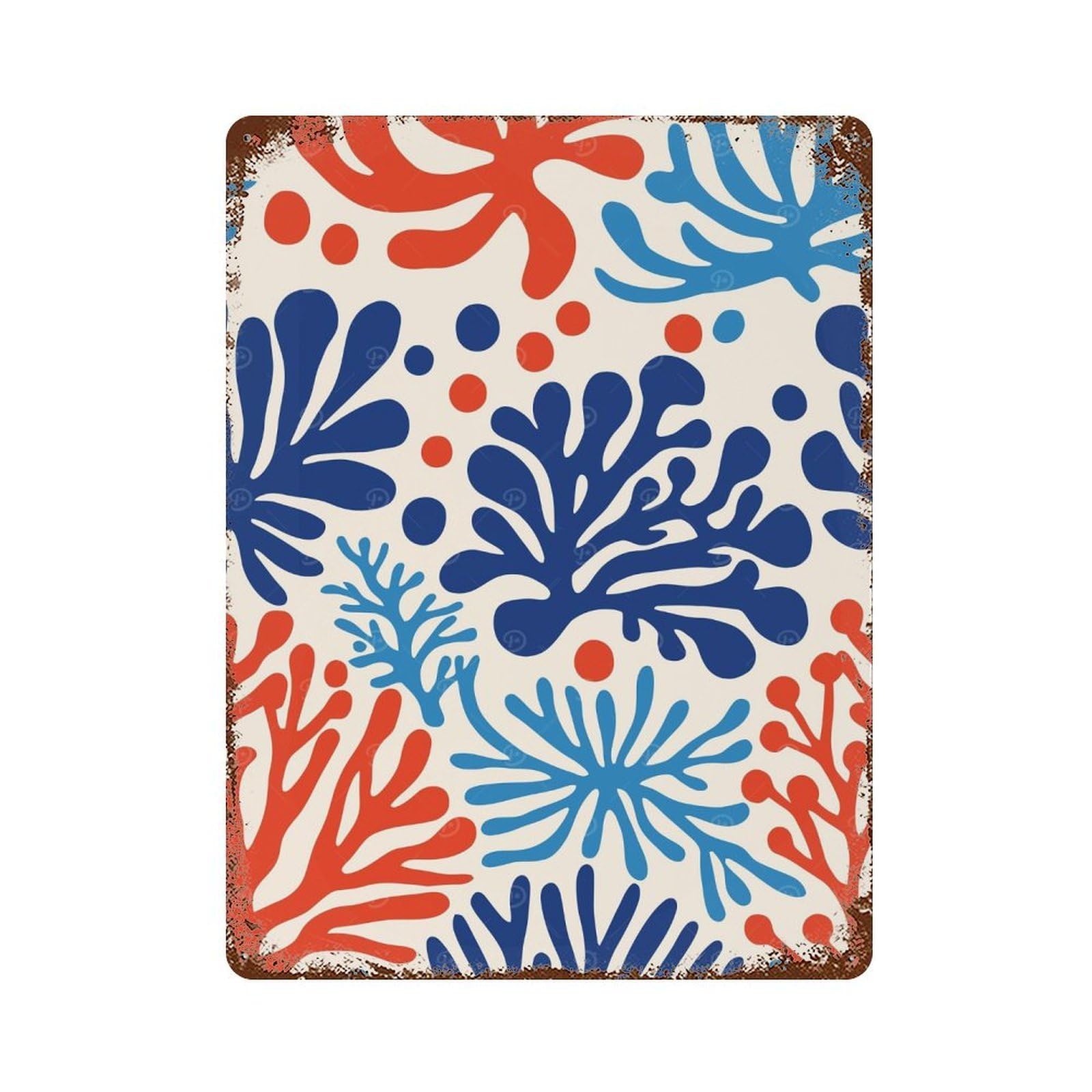Blue Red Coral Reef 15.7"x11.8" Distressed Metal Wall Sign, Shabby Chic Decor for Shed, Workshop And Garage Wall Decor