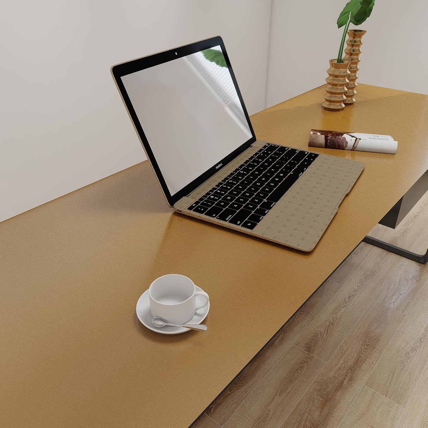 Yun-aeon Thick Metallic Dark Gold Peel and Stick Wallpaper 15.7"x 472" Matte Fridge Contact Paper for Countertops Vinyl Self Adhesive Removable Modern Wall Paper for Kitchen